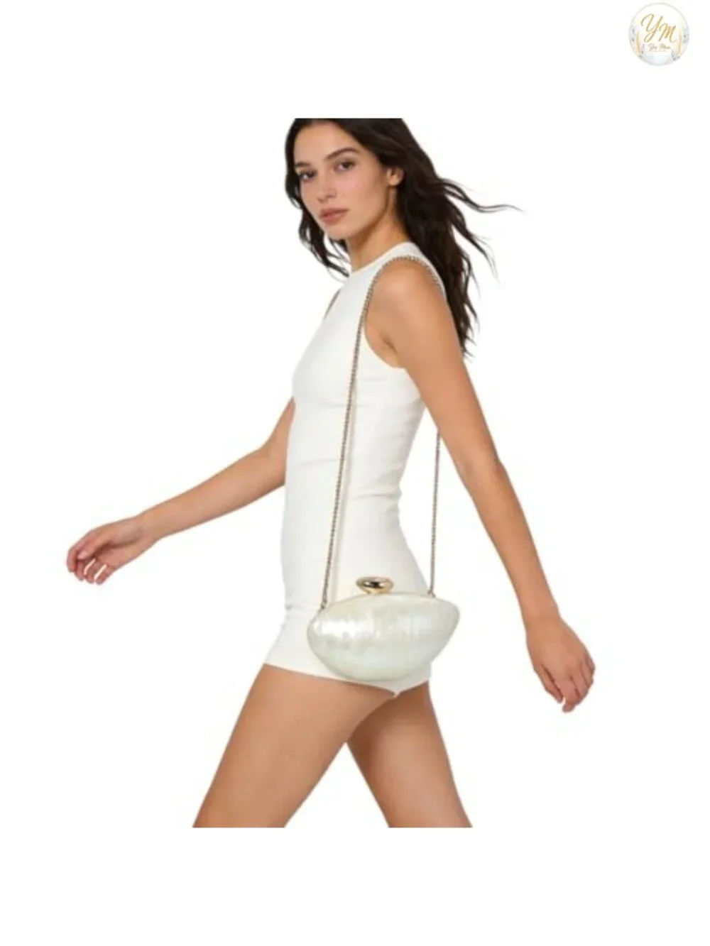 Pearlescent Shell Acrylic Clutch Bag with Metal Clasp